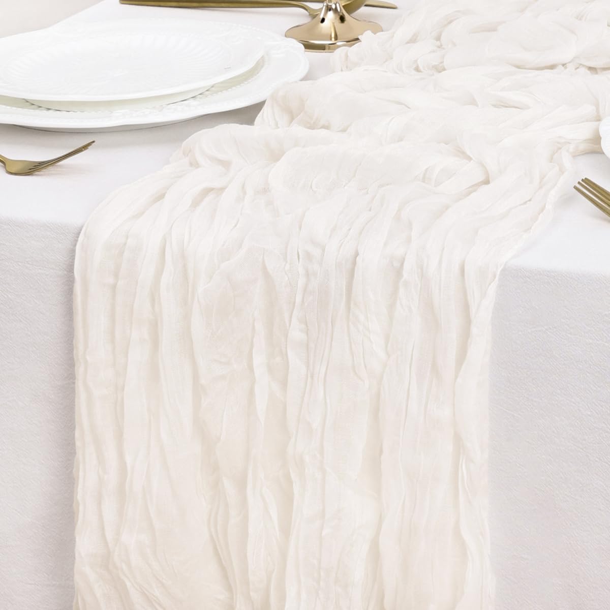 LINXTAR Ivory Table Runner Cheesecloth Table Runner 4 Pack 10FT Rustic Table Runners 35 x 122 Inches Boho Decoration for Home Wedding Baby Shower Birthday Party