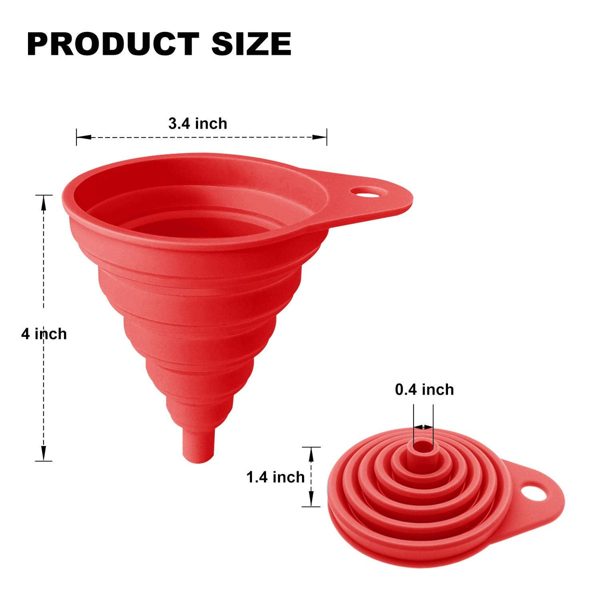 Funnels for Kitchen Use, Food Grade Silicone Collapsible Kitchen Funnel (Red)