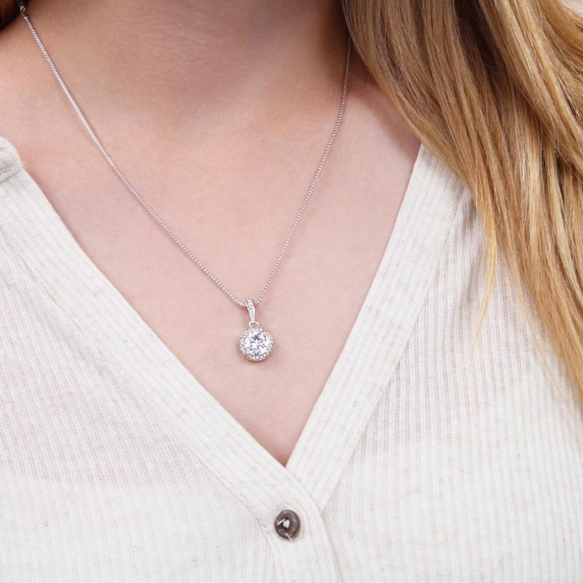 VIRAGIL Daughter's Eternal Hope 14k White Gold Necklace Gift on Christmas Luxury Box