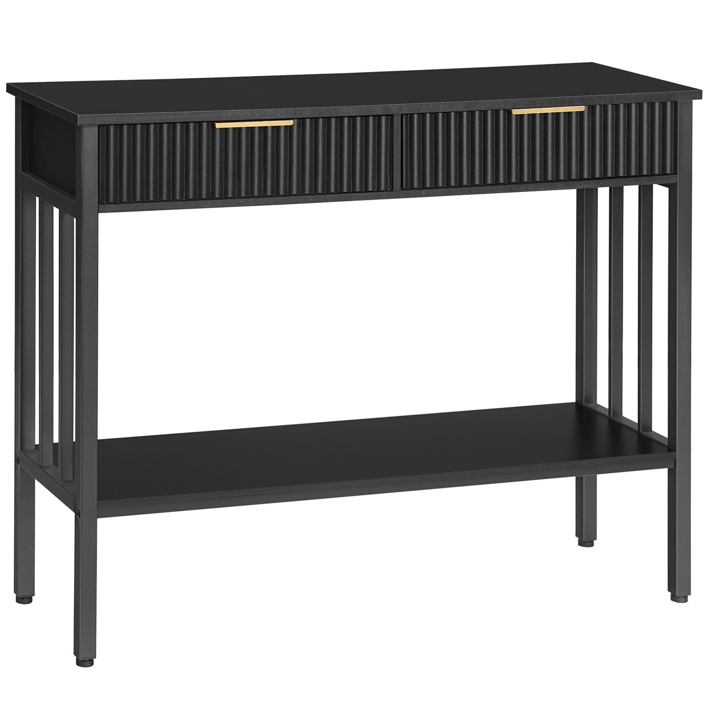 MAHANCRIS Console Table, Narrow Long Entry Table with Storage Shelf, 2-Tier Fluted Entryway Table with 2 Drawers, for Entryway, Living Room, Foyer, Hallway, Office, Black CTHB5101