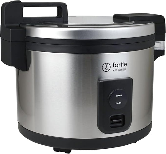 Commercial Stainless Steel Rice Cooker - Professional 64 Cup Cooked (32 Cup Uncooked) Rice Maker Cooker With Non Stick Pot & Hinged Lid - Includes a Rice Measuring Cup & Rice Scoop