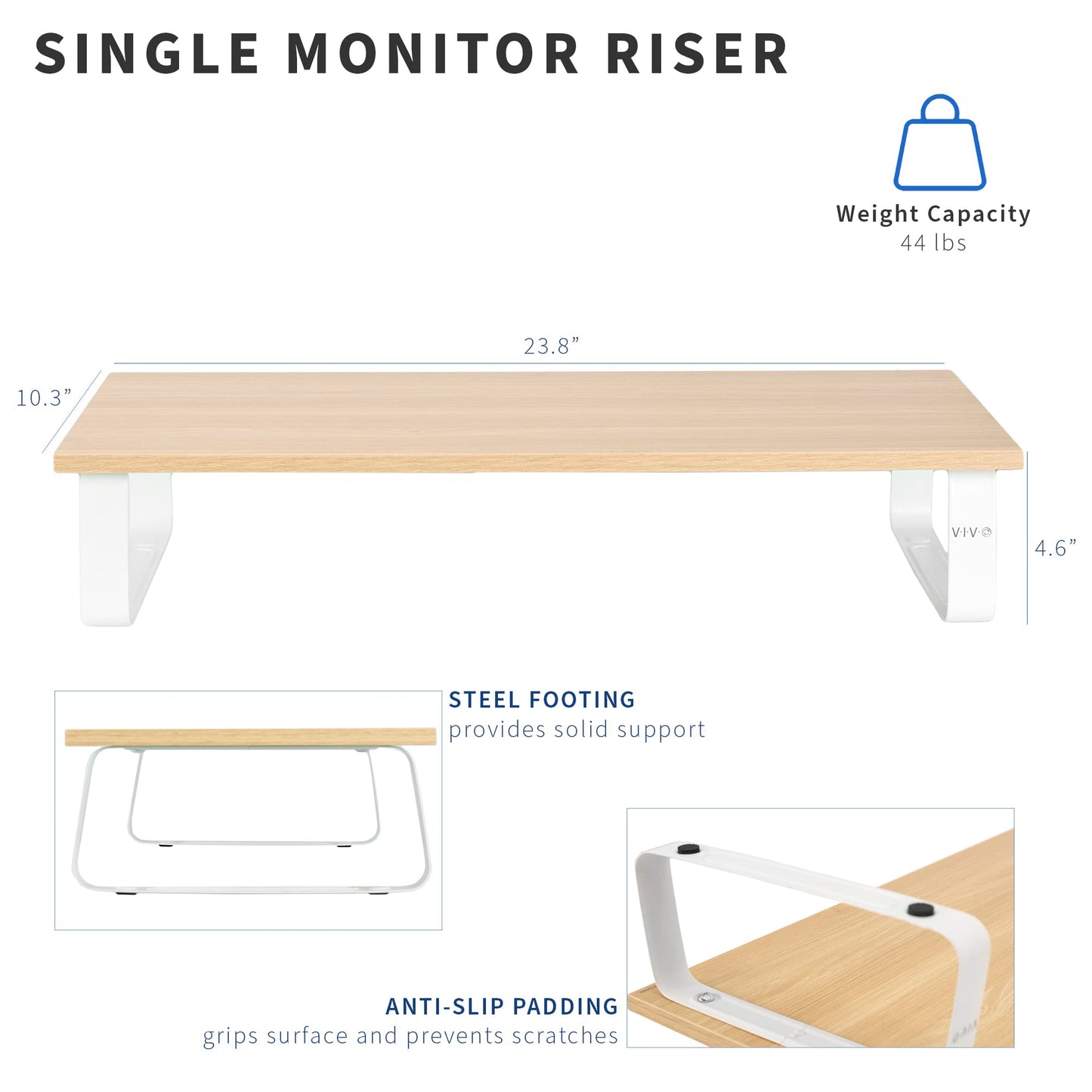 VIVO 24 inch Monitor Stand, Wood and Steel Desktop Riser, Screen, Keyboard, Laptop, Small TV, Ergonomic Desk and Tabletop Organizer, Light Wood, STAND-V000WM