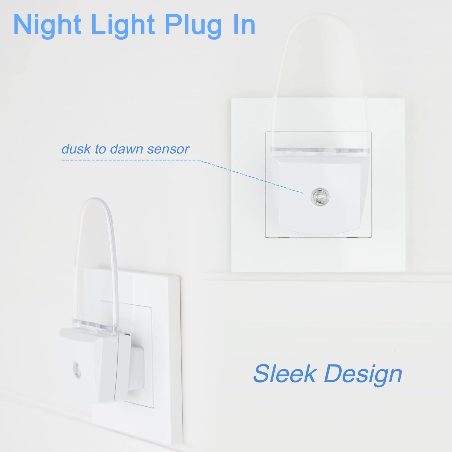 REMINDA 4 Pack Night Light Lamp with Dusk to Dawn Sensor, Plug in, Blue Led Night Light