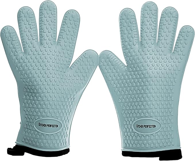 KITCHEN PERFECTION Silicone Smoker Oven Gloves For Women -Extreme Heat Resistant BBQ Gloves -Handle Hot Food Right on Your Smoker Grill Fryer|Waterproof Oven Mitts Grill Gloves |Superior Set+3 Bonuses