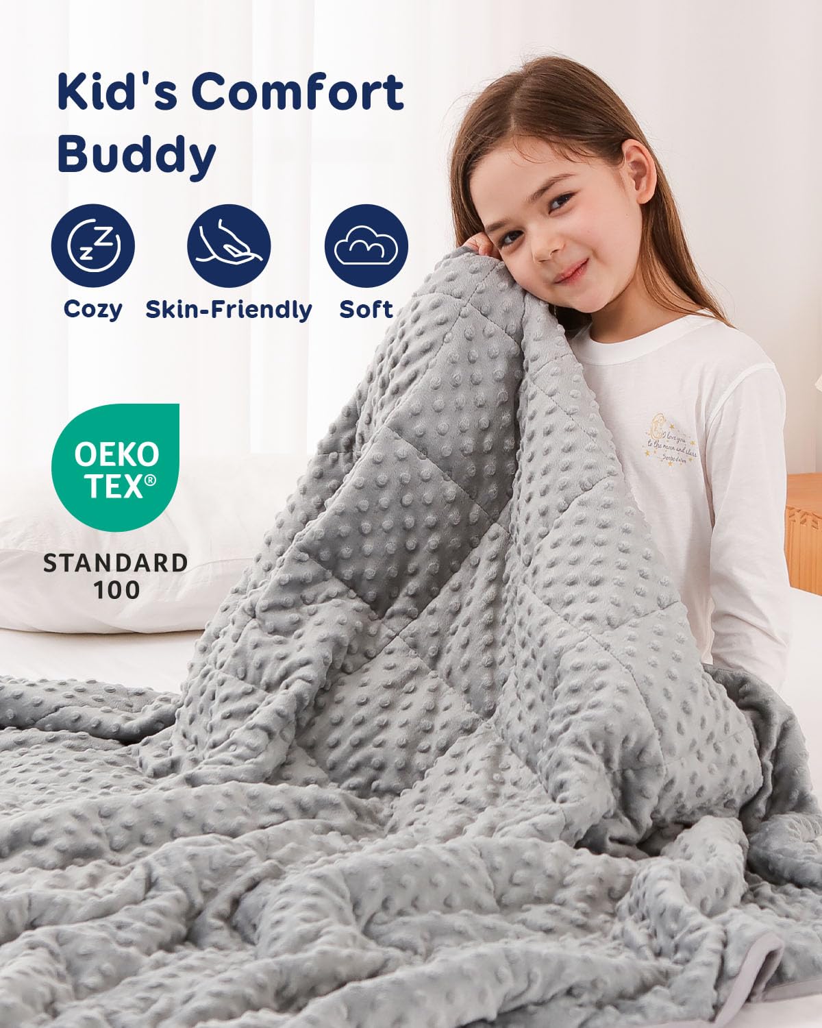 Kivik 3 lbs Weighted Blanket Kids, Cooling Soft Minky Dotted Heavy Blankets Throw for Better Relaxing & Sleeping, Machine Washable, 36x48 Inches, Grey