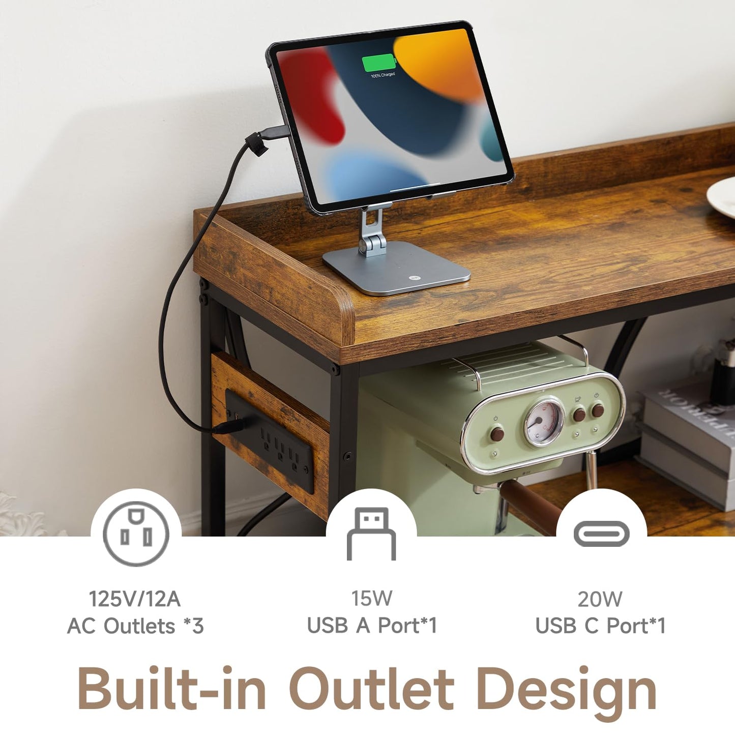 TPHORK 70.9'' Sofa Tables, 3-Tier Console Table with USB Charging Ports & Outlets & Metal Frame, Industrial Storage Shelves for Hallway Living Room Entryway Foyer Behind Couch TV Stands (Rustic)