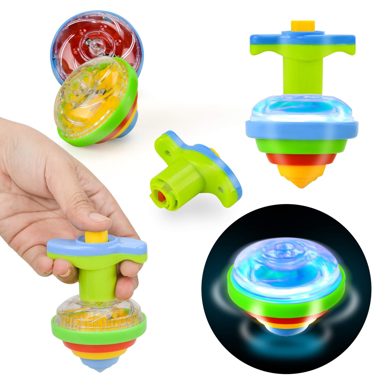 IPIDIPI TOYS Spineez Light Up Spinning Tops – 12-Pack LED Spinner Toys for Kids – Ideal Birthday Party Favors, Goodie Bag Stuffers, School Prizes, Classroom Rewards for Boys & Girls – Blue