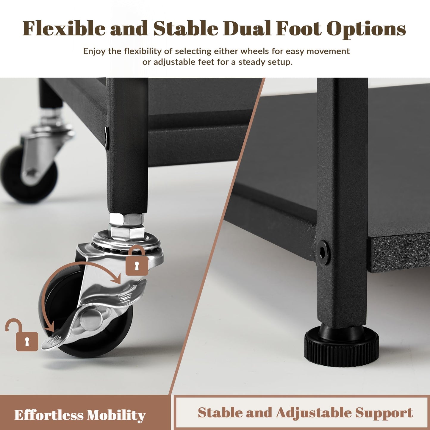 Vividwood Printer Stand - Large 3 Tier Printer Table with Adjustable Storage Shelf - Rolling Cart with Wheels -Stable Desk for Home Office Use (Black)