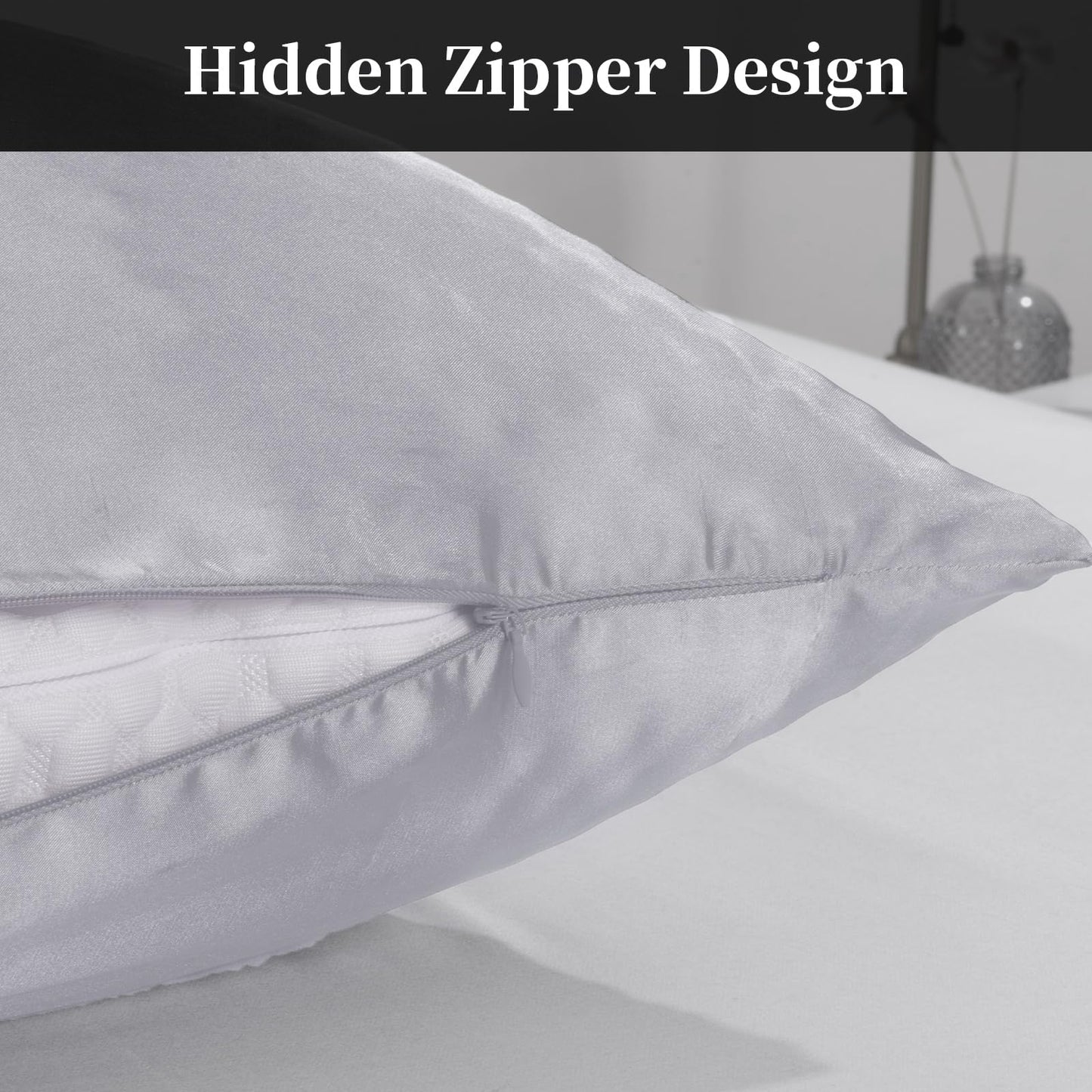 HOMBYS Curved Pillow Cases Queen Size 2 Pack-Silky Satin Side Sleeper Pillowcase Cover with Zipper-Smooth, Soft and Breathable for Hot Sleepers Hair and Skin (Queen-20 x30, Silver Grey)