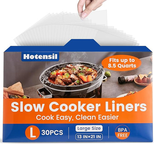 Slow Cooker Liners, Hotensil 13"x 21" 30 Count Cooking Bags Large Size Disposable Pot Liner, Fit 3QT to 8.5QT for Slow Cooker Cooking Trays, Multi-Purpose Durable Liners Plastic Bags, BPA Free