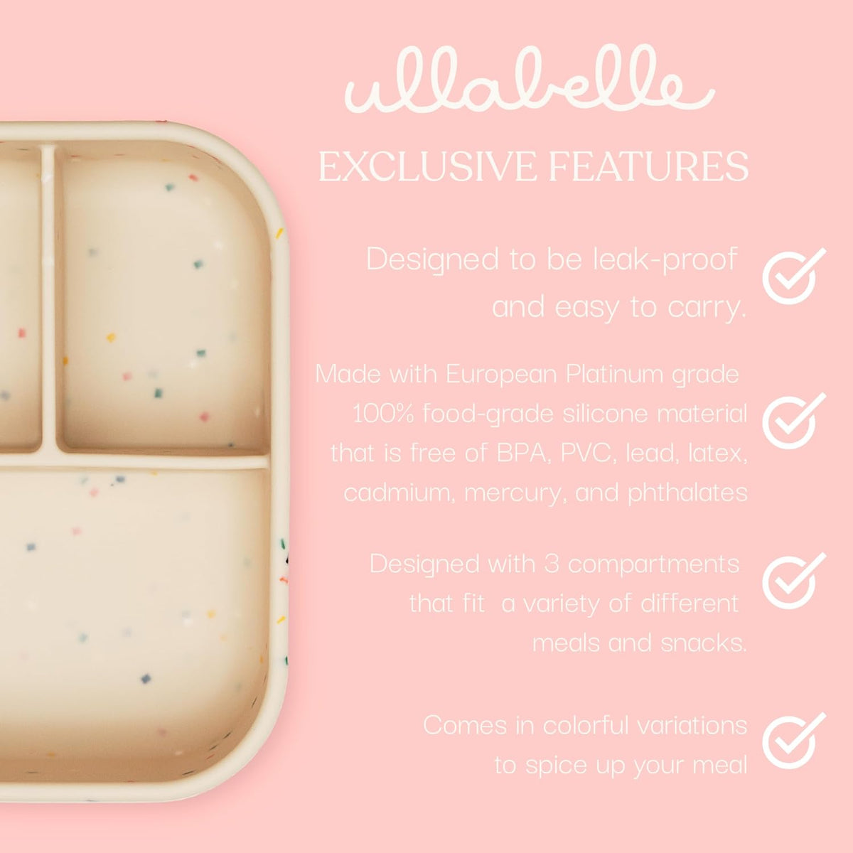 Ullabelle Leak Proof Bento Box Food-Grade Silicone Bento, BPA, Phthalate, Lead, & PVC Free - Bento Lunch Box for Daycare, Kids, & Adults - Leak Resistant Sets With Lids Snack Box Container (Blue)