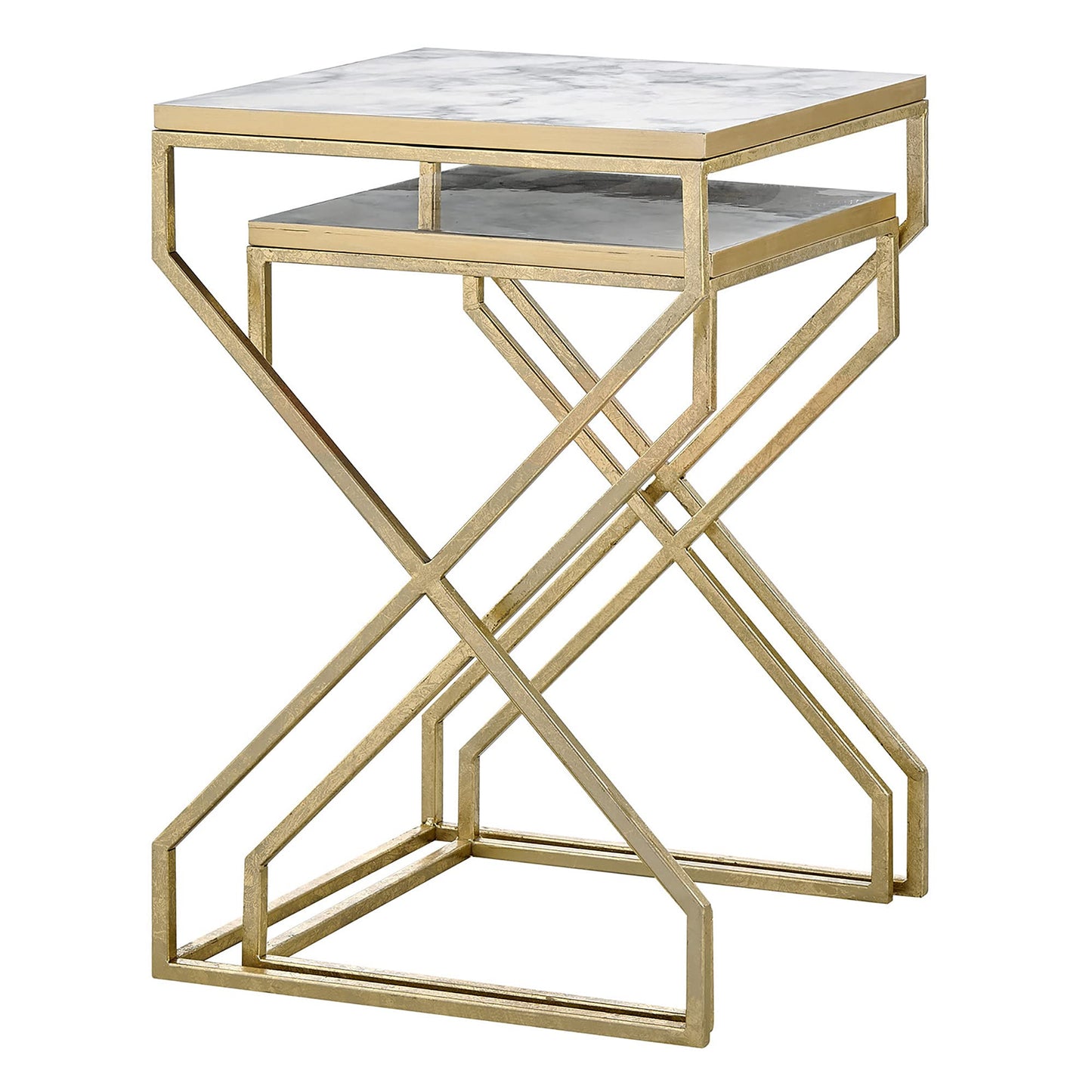 FirsTime & Co. Gold Mackenzie Marbleized Nesting End Table 2-Piece Set, Side Table, Night Stand, Metal and Wood, 15.75 x 15.75 x 23.75 inches