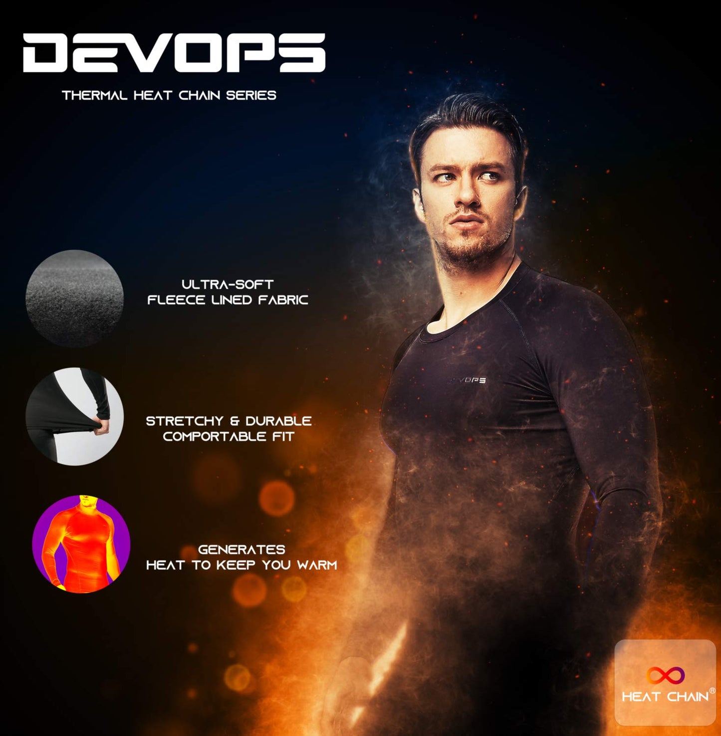 DEVOPS Men's Thermal Underwear Long Johns Set with Fleece Lined (Large, Navy)