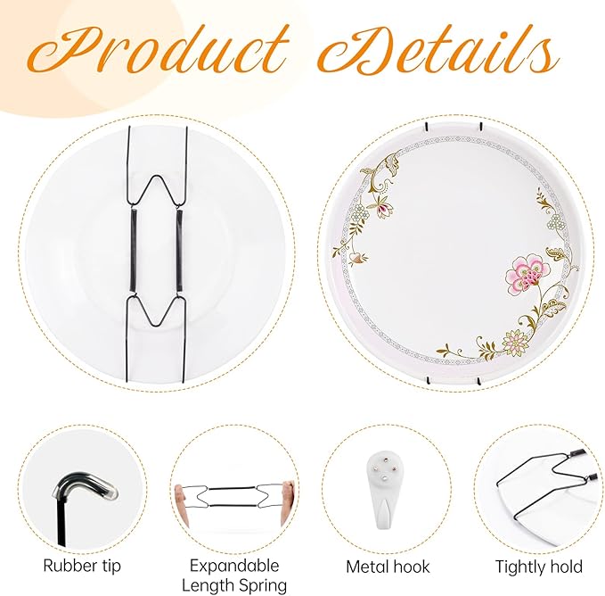 Bilillo 4 Pack Plate Hangers for The Wall, Suitable for 12-16 Inch Decorative Plate,Invisible Heavy Duty Wire Plate Holder with Wall Hooks, Plate Hangers for Displaying Plates, Platter, Dish (Black)