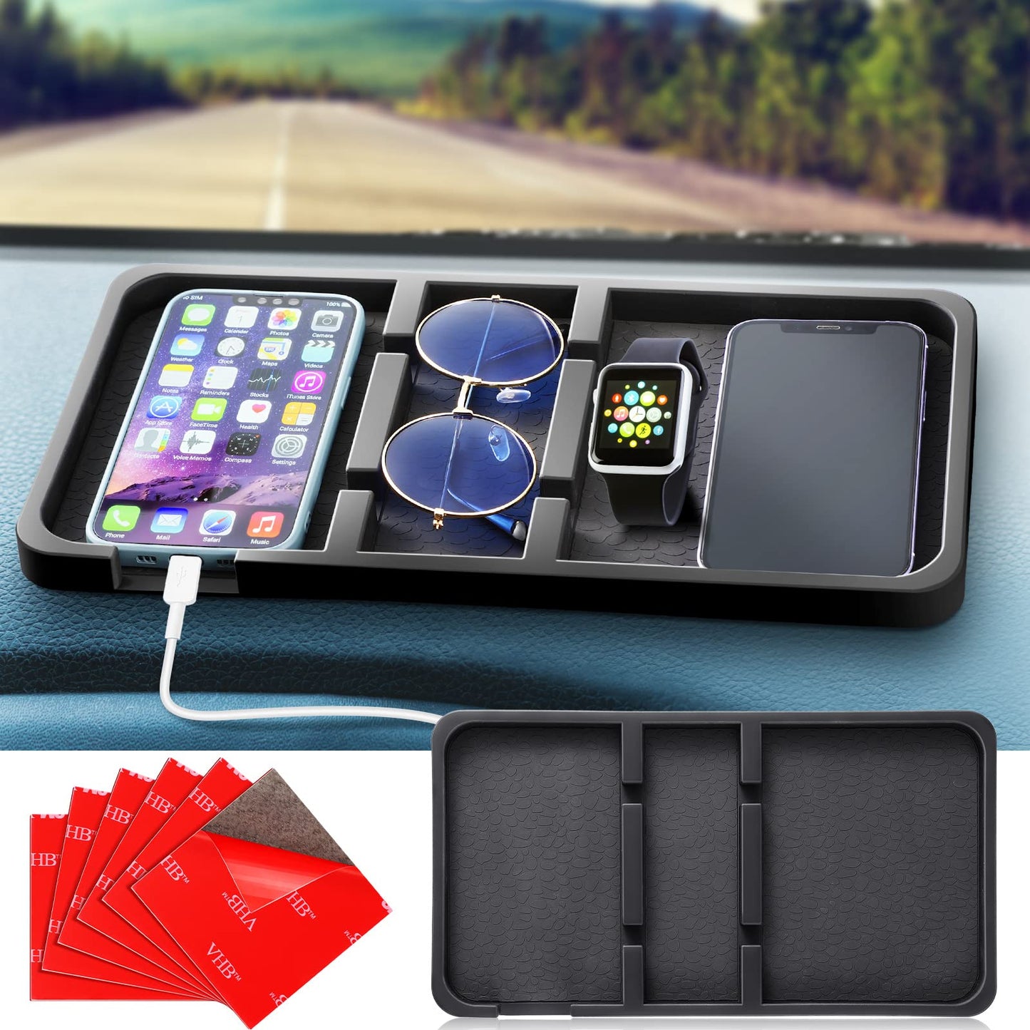 Yulejo Extra Large Dashboard Mat for Car Dashboard Accessories, Anti Skid Car Pad Compatible with All Smartphone Car Non Slip Pad for with Non Marking Tape (Trendy)