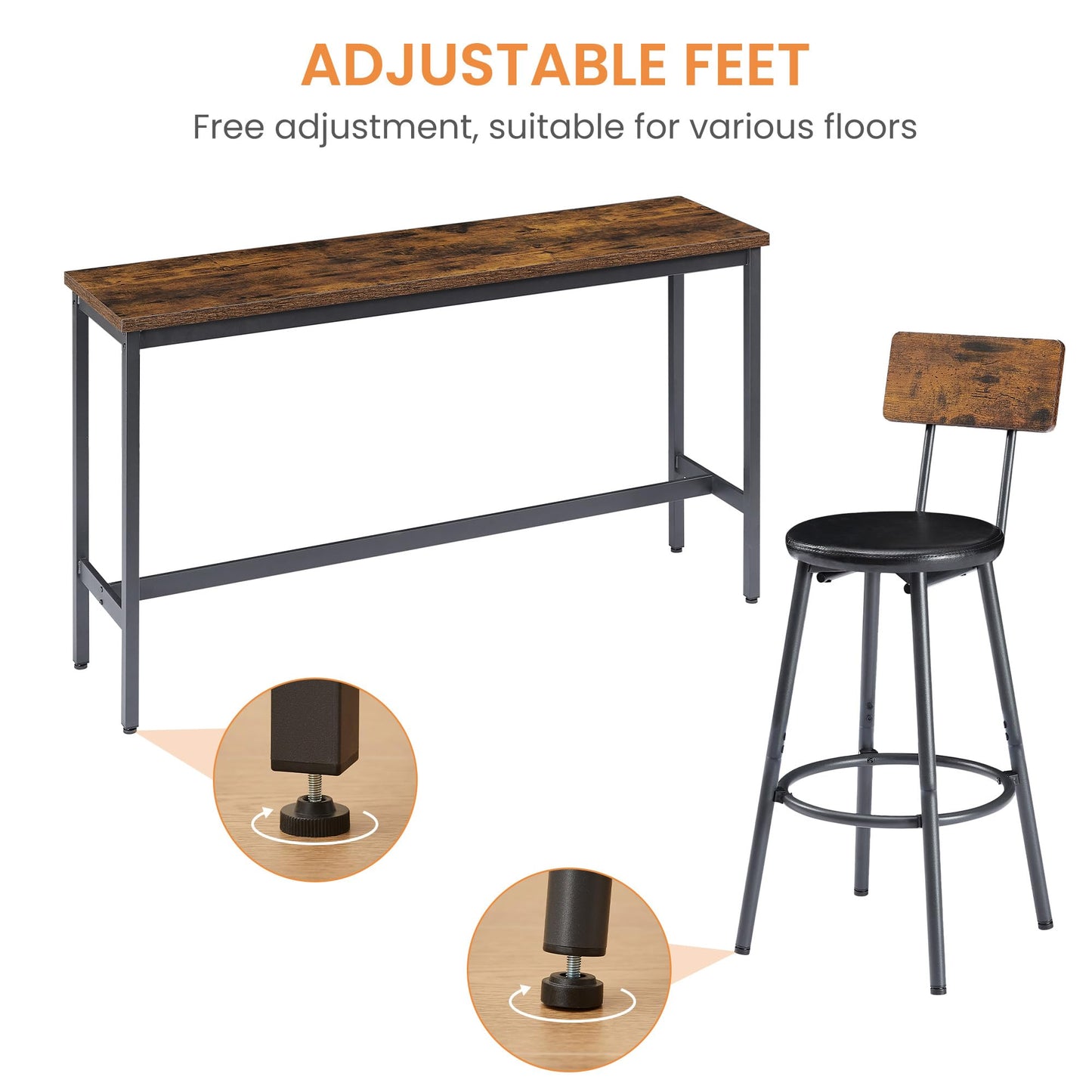Tmsan 63" L Bar Table and Chairs Set for 3, 4 Piece Long Rectangle Pub Bistro Dining Table Set with 3 PU Upholstered Bar Stools, Counter Height for Kitchen Restaurant