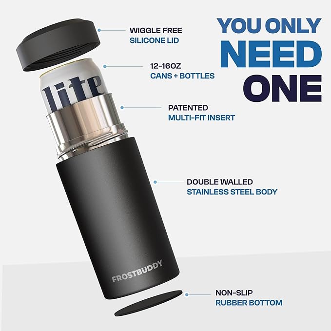 Frost Buddy Universal Can Cooler - Fits all - Stainless Steel Can Cooler for 12 oz & 16 oz Regular or Slim Cans & Bottles - Stainless Steel (Blushing Bride)