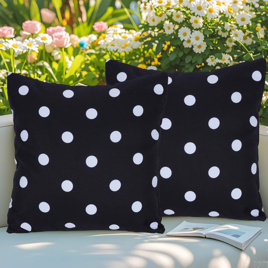 Eternal Beauty Set of 2 Waterproof Outdoor Pillow Covers for Spring Summer Patio Throw Pillows, Black White Polka Dot, 18X18 inches
