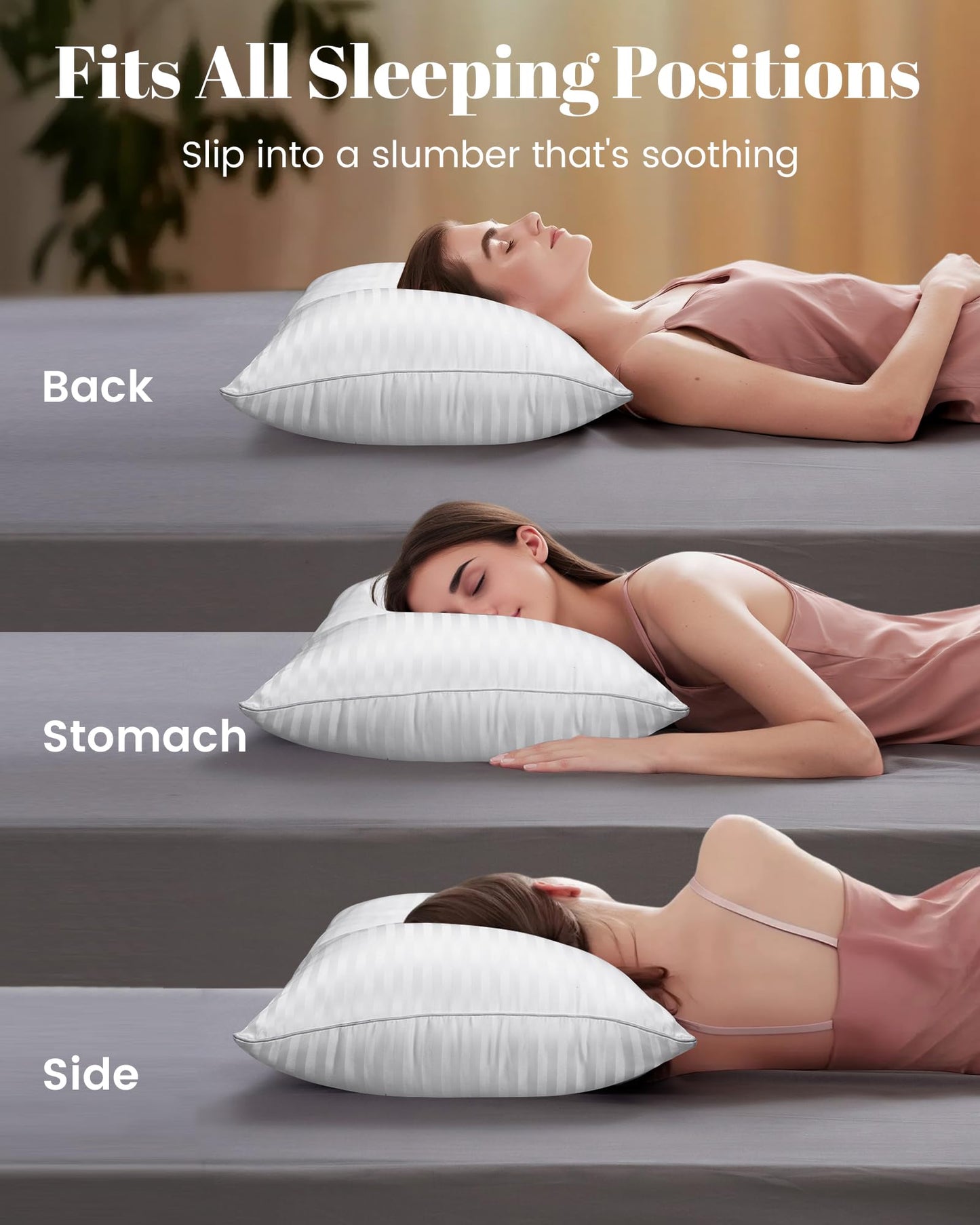 Qnoon Pillows Queen Size Set of 2, Hotel Collection Bed Pillows for Sleeping, Gusseted Pillow for Back, Stomach or Side Sleepers(Pure White)