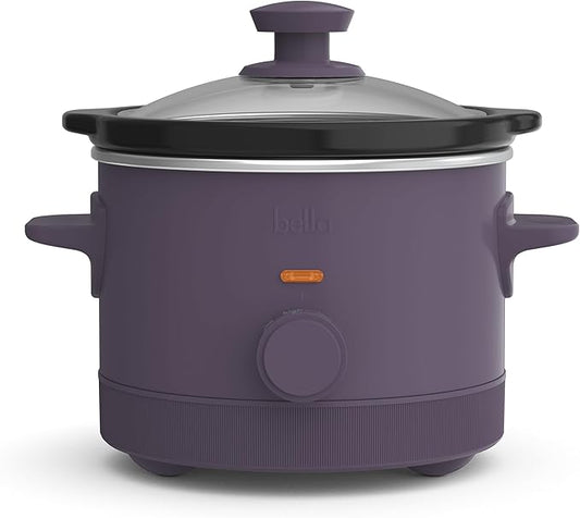 bella 1.5 Qt Slow Cooker with 3 Heat Manual Control, Ceramic Nonstick Coating, Dishwasher Safe Stoneware Pot and Tempered Glass Lid, Tangle Free Cord Wrap & Cool Touch Handles, Plum