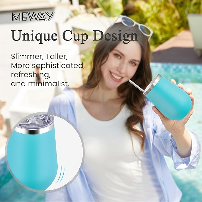 MEWAY 12oz Insulated Wine Tumbler with Lid and Straw - Double Wall Vacuum Stainless Steel Wine glass, for Travel and Office, Baby shower prizes for winners(Light Green,1)