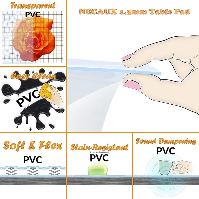 NECAUX 17 x 48 Inch Frosted Table Protector, 1.5mm Thick Plastic Heavy Duty Table Pad Desk Mat Desk Protector for Kids Desk Computer Writing Desk Sofa Table Media Stand Coffee Table Makeup Room Decor