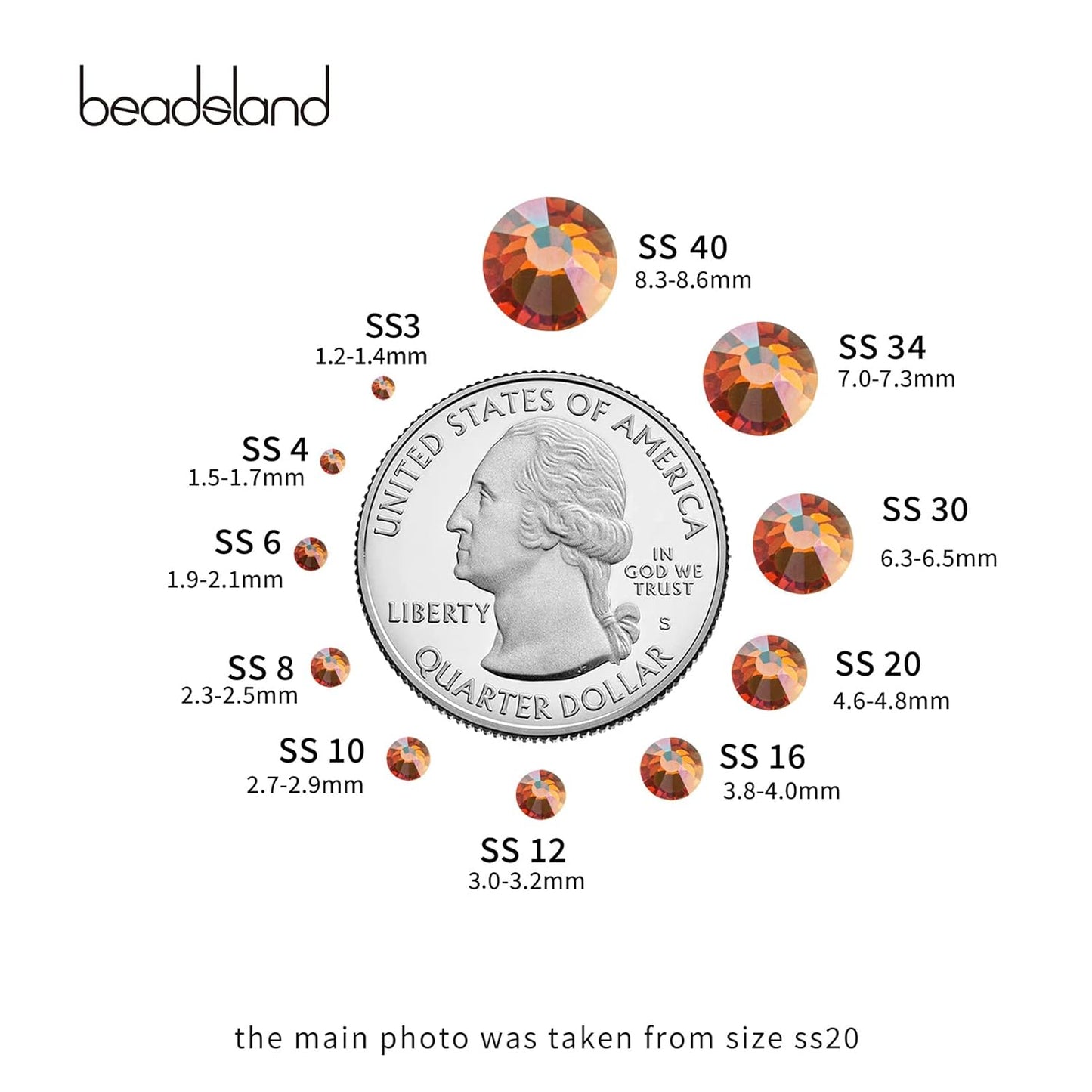 Beadsland 1440 Pieces Flat Back Crystal Rhinestones Round Gems,Amber,SS12,3.0-3.2mm