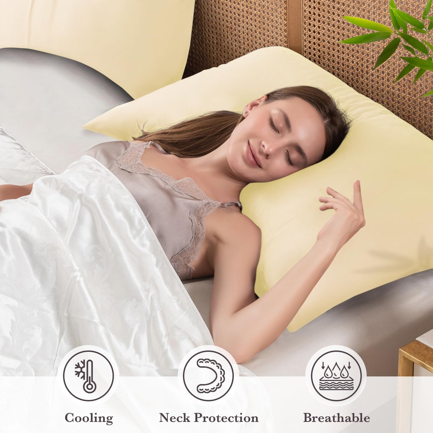Curved Pillow Case Queen Size, Side Sleeper Pillow Cases Cover Cooling Rayon Derived from Bamboo with Zipper for hot Sleepers Hair and Skin, Breathable Silky Soft Pillowcase 1 Pack 20 * 30 Inches