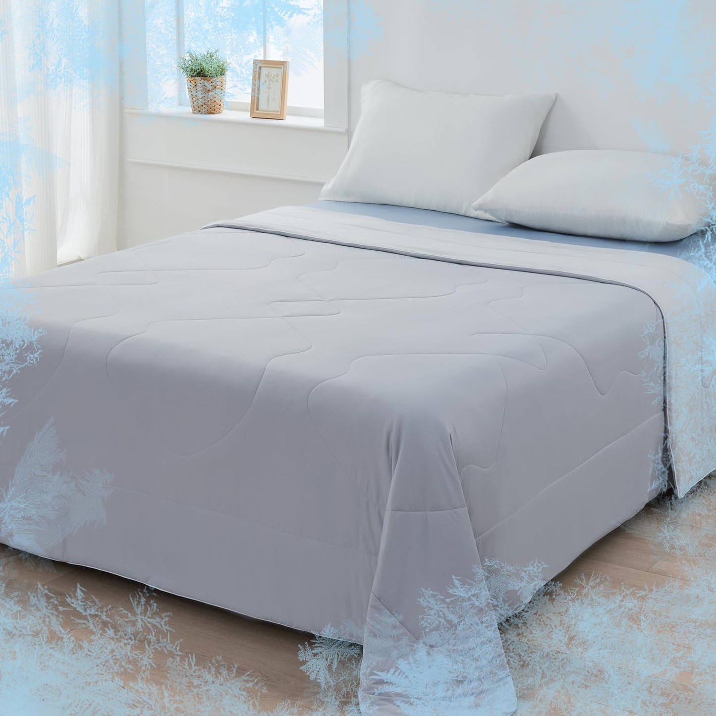 EMME Cooling Comforter Queen Size, Double-Sided Cooling Blanket for Hot Sleepers, Q-Max>0.45 Breathable Summer Quilt for Night Sweater, Cold Touch Lightweight Duvet Insert (Grey,90 x 90)