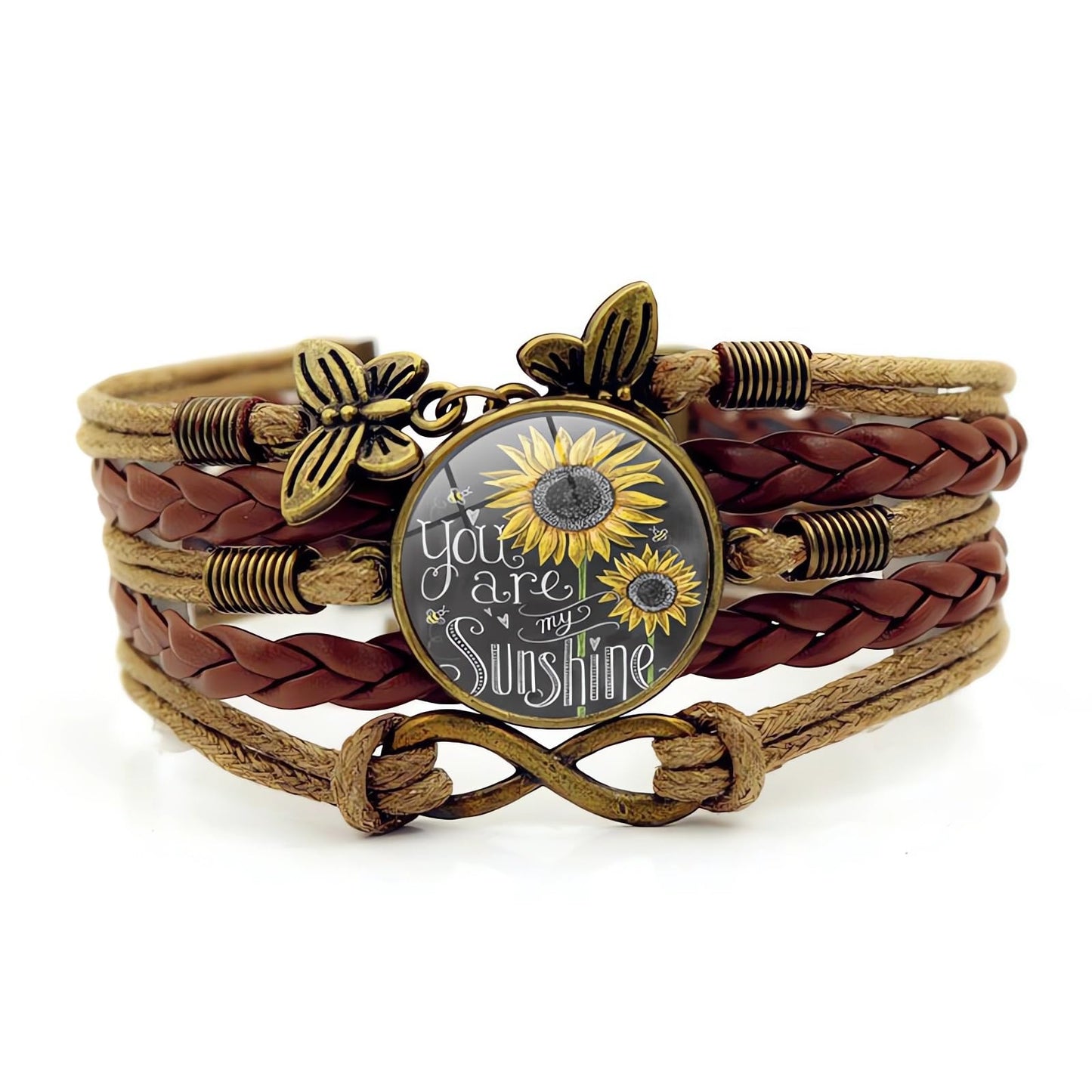 Gmamasim Home Sunflower Leather Bracelet for Women You are My Sunshine Boho Gifts Bracelets for Mom Wife Daughter Sisters Mother Grandma Friendship
