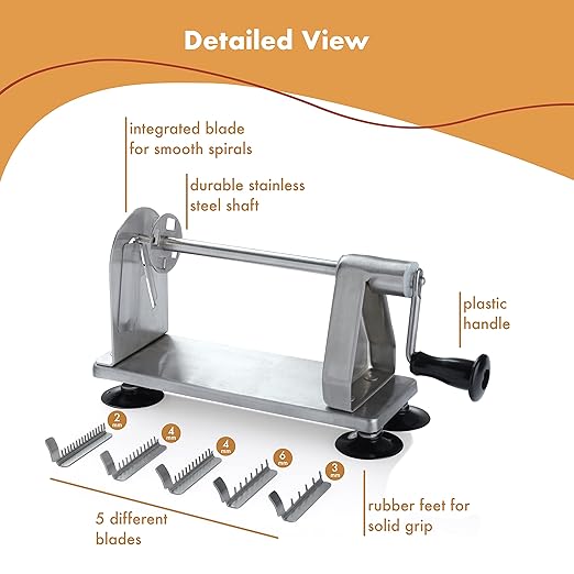 Homarden Stainless Steel Vegetable Spiralizer - 5 Blade Zucchini Noodle Maker - Industrial Quality Vegetable Slicer for Veggies, Salad Chopper, Potato Cutter, Zoodle Maker, 9 x 3.5 x 4.8 Inches