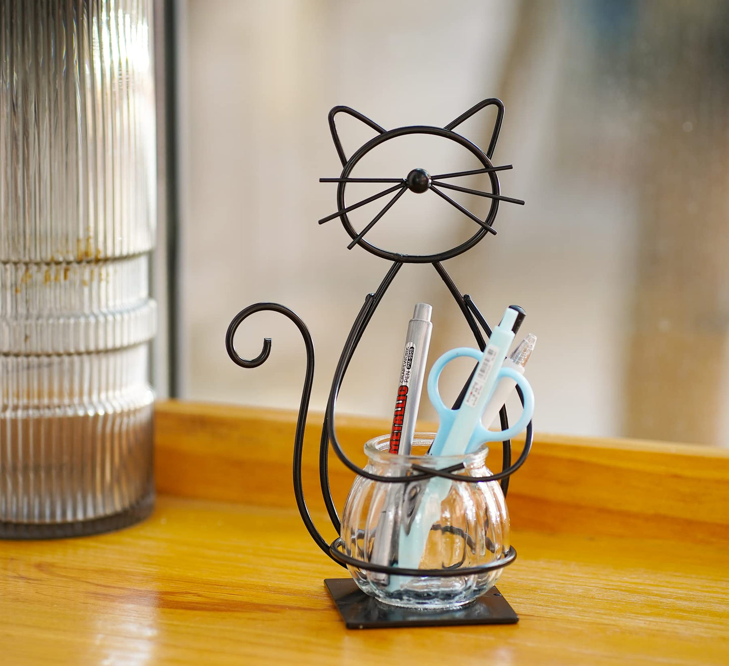 WSgift Desktop Glass Planter Vase Holder, Modern Creative Cat Plant Terrarium Metal Stand for Hydroponics Plants Home Garden Wedding Decoration Outdoor Planter Ideas