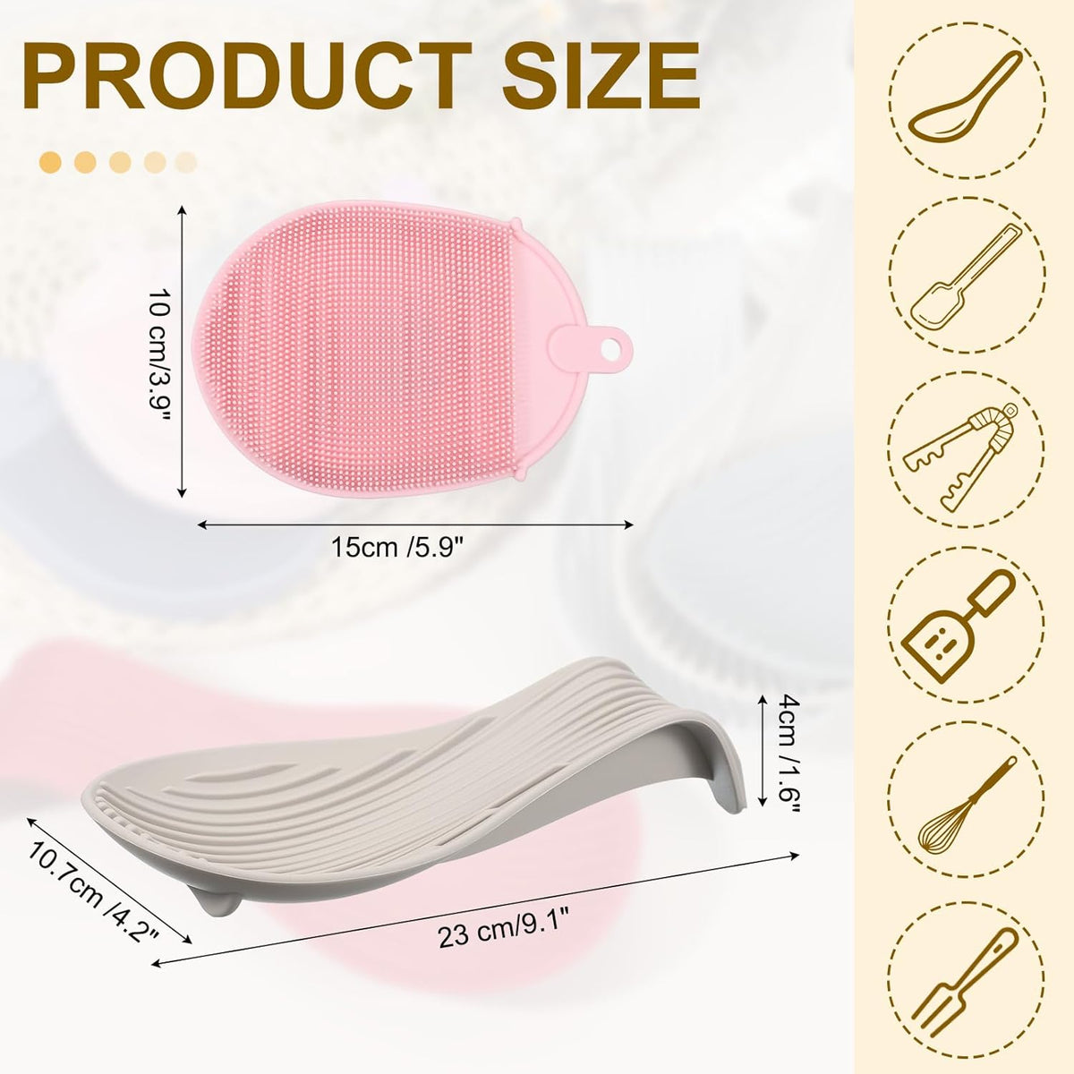 uxcell 1 Set Silicone Spoon Rest for Stove Top, Silicone Spoon Holder for Cooking Spatula, Ladle, Brush Khaki/Pink