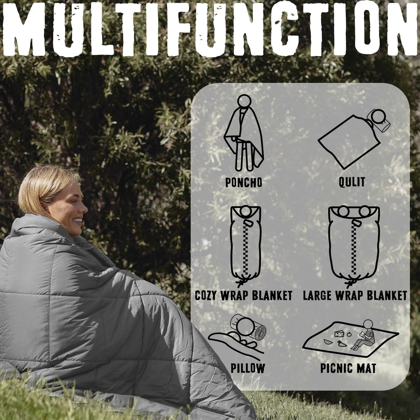 ZIPPIES 3M Thinsulate Insulation Puffy Camping Blanket for Cold Weather, Queen Size Warm Camping Quilt with Zipper, Waterproof Outdoor Sleeping Bag for Hammock, Cozy & Versatile Gift for Men and Women
