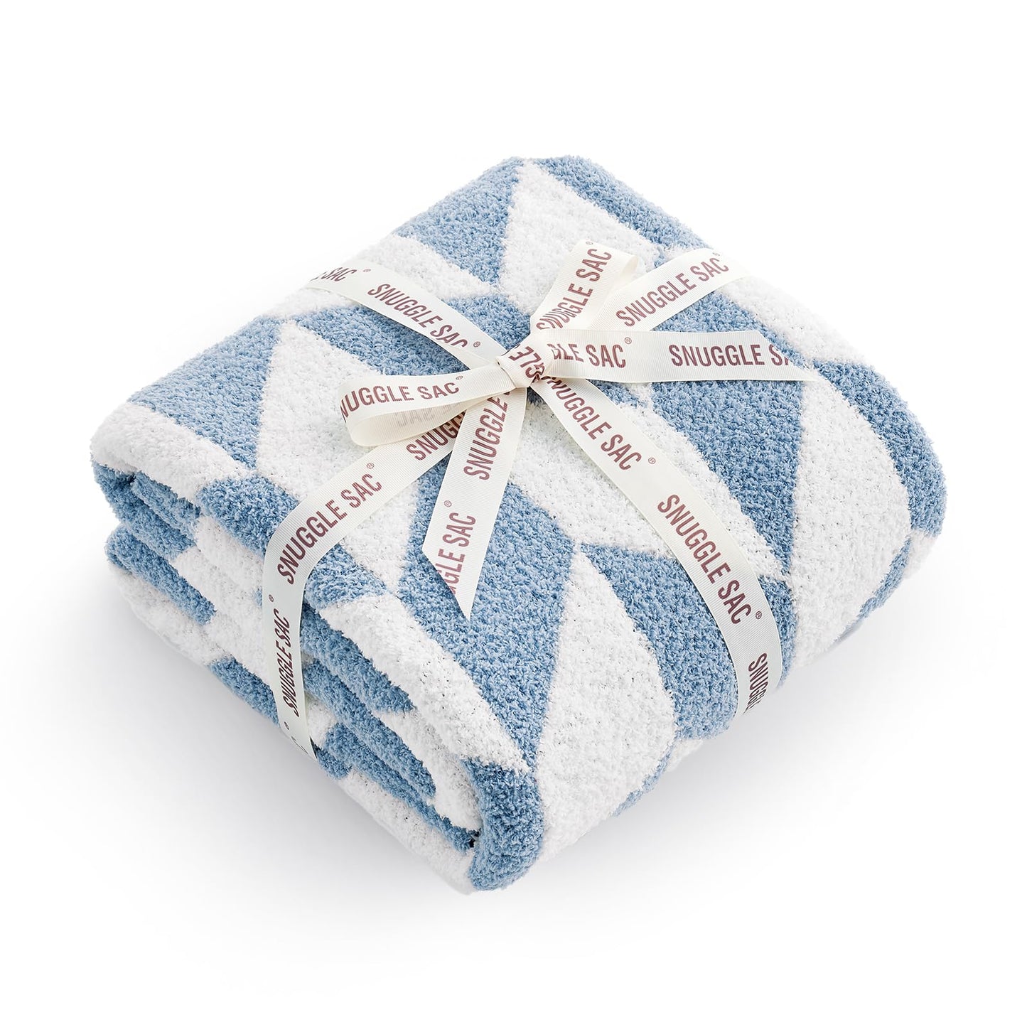 Snuggle Sac Chevron Throw Blanket for Couch, Reversible Super Soft Warm Blankets Cozy Knit Fuzzy Plush Lightweight Throws for Sofa, Bed, Camping, Blue, 50x60 inches