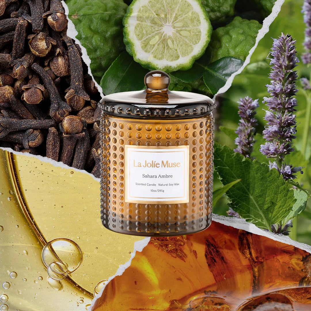 LA JOLIE MUSE Moroccan Amber Scented Candles, Holiday Candles for Home Scented, Natural Soy Candles, 75 Hours Long Burning Candles, Premium Candle Gift, 10oz
