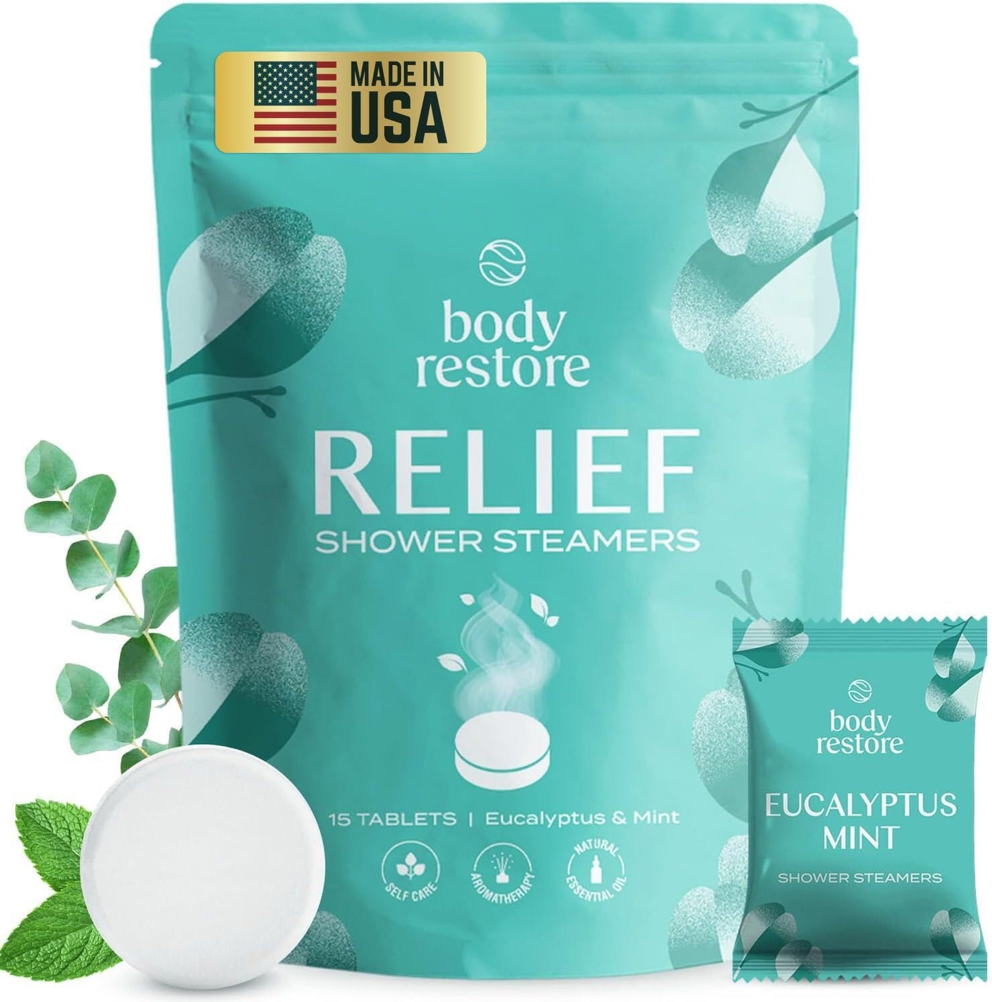 Body Restore Shower Steamers Aromatherapy 15 Pack - Birthday Gifts for Women, Men, Travel Essentials, Stress Relief, Relaxation, Self Care - Eucalyptus