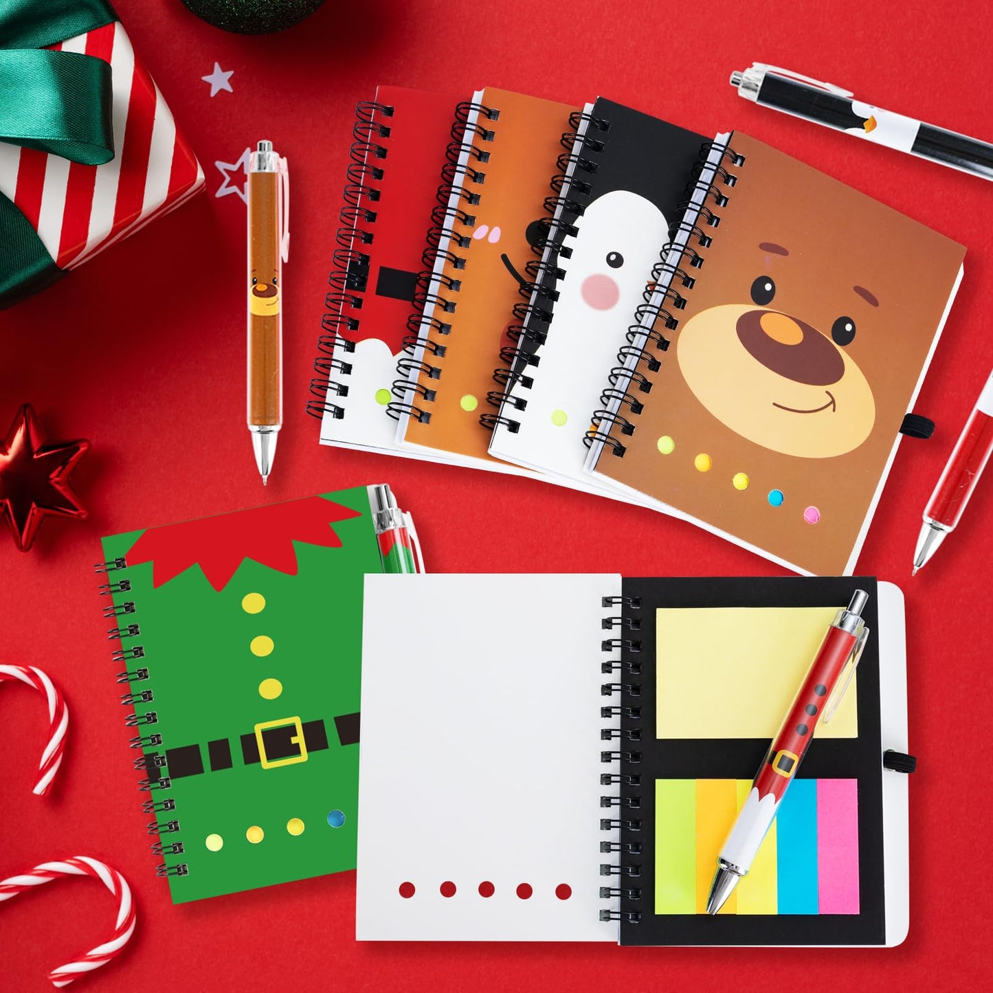 48 Pcs/24 Set Christmas Spiral Notepads Bulk Christmas Party Favors Gift Festive Christmas Theme Notebook with Sticky Note Notepad Ballpoint Pen for Kids School Party Holiday Stocking Stuffers (Classic)