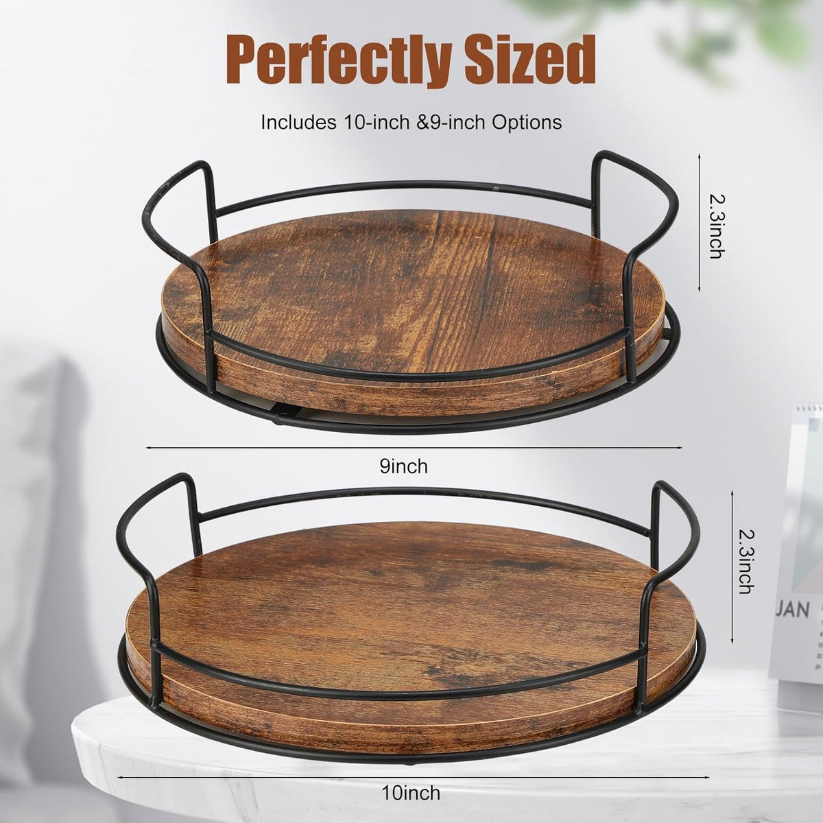 2 Pack Lazy Susan Organizer for Table Top Turntable 9'' and 10'' Wooden Lazy Susan Turntable for Cabinet Pantry Bathroom Kitchen Countertop Organizer Spice Organization