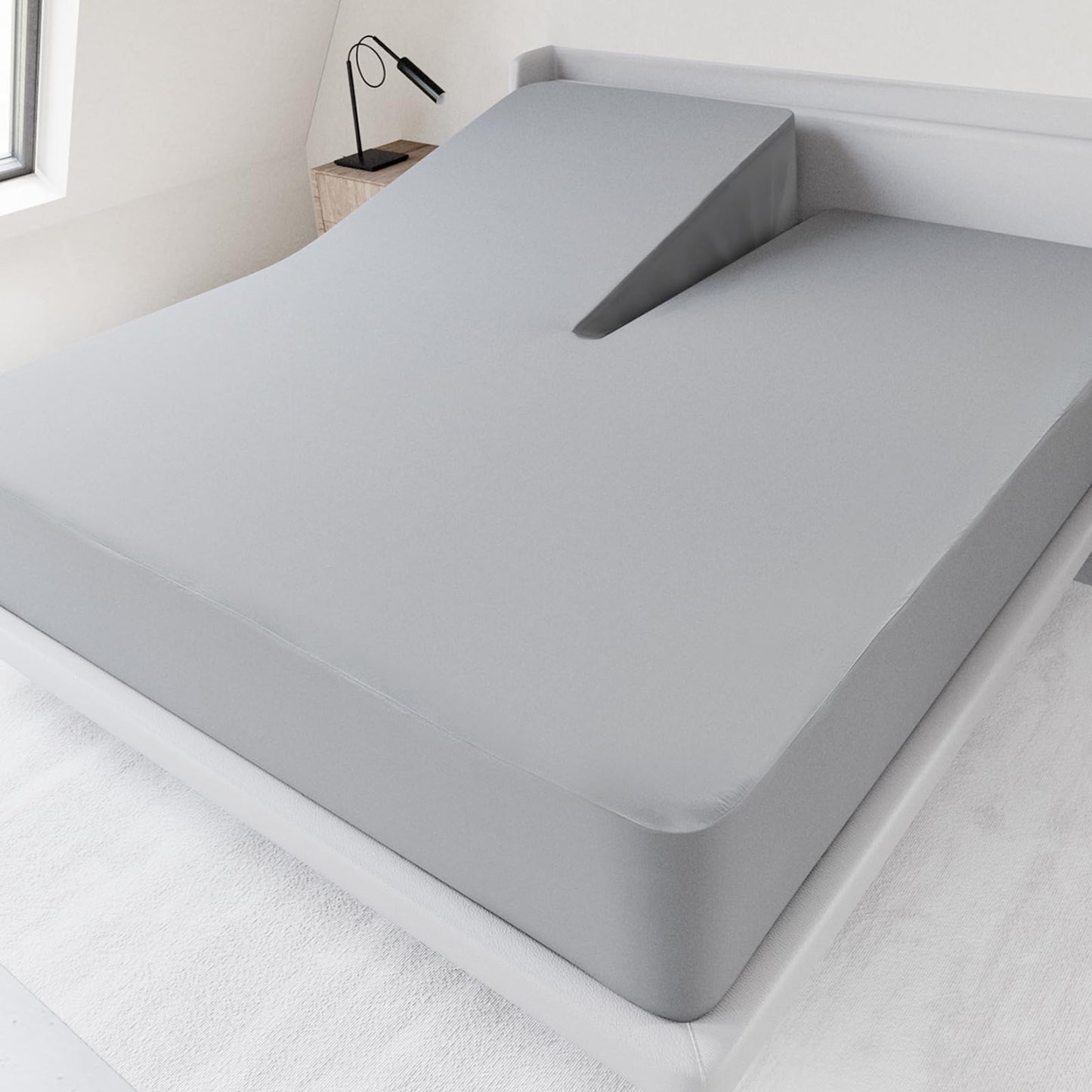 Split Top King Sheets Only, Head King Sheet for 34" Top Split from Head Adjustable Bed, Up to 18" Deep Pocket, Half Split Bed Mattress Sheets, Gray