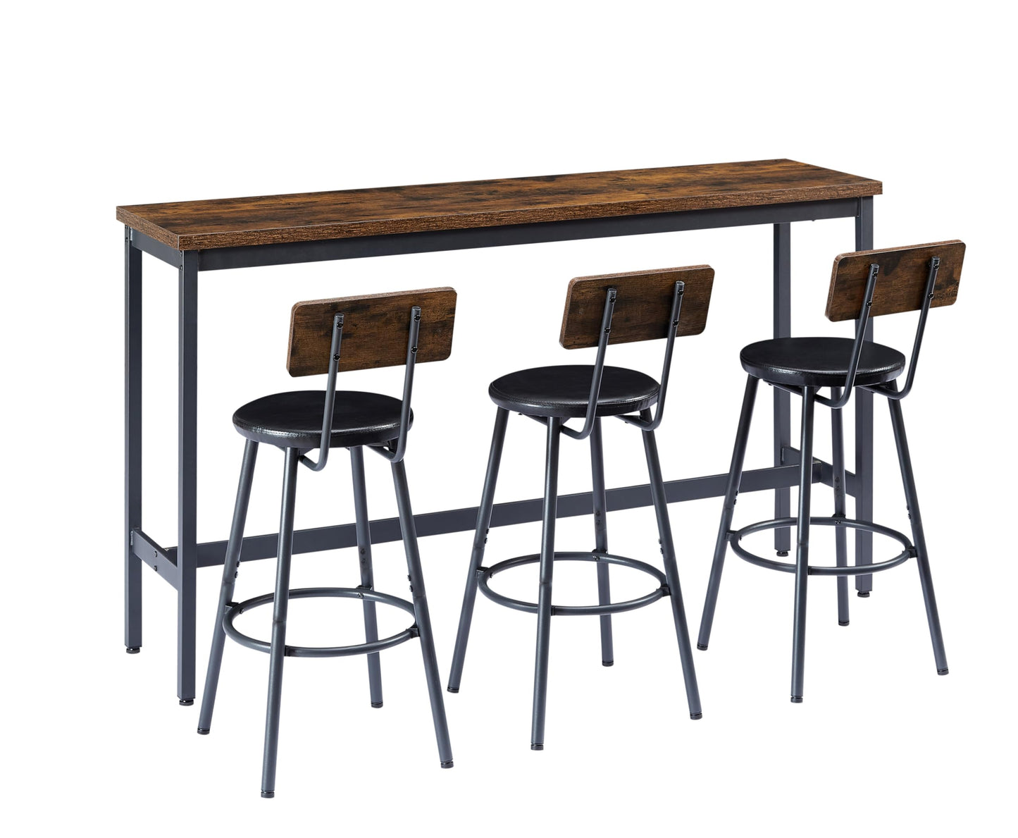 Tmsan 63" L Bar Table and Chairs Set for 3, 4 Piece Long Rectangle Pub Bistro Dining Table Set with 3 PU Upholstered Bar Stools, Counter Height for Kitchen Restaurant