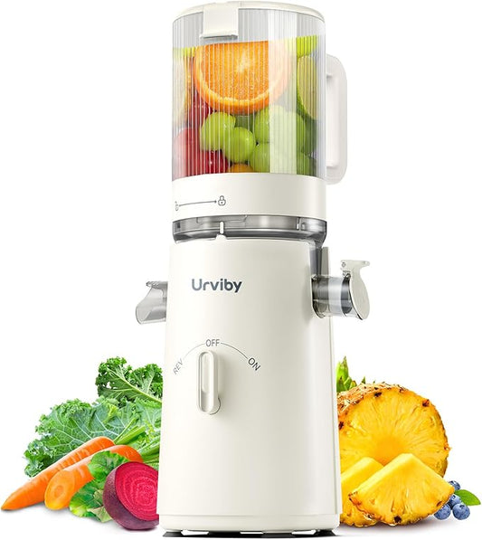 Juicer Machines, 2-in-1 Cold Press Juicer for Juice & Sorbet, suit for Vegetable and Fruit with 5-Inch Wide Chute, Powerful Masticating/High-Yield High Nutrients/Rev Mode/Easier Clean (Ivory)