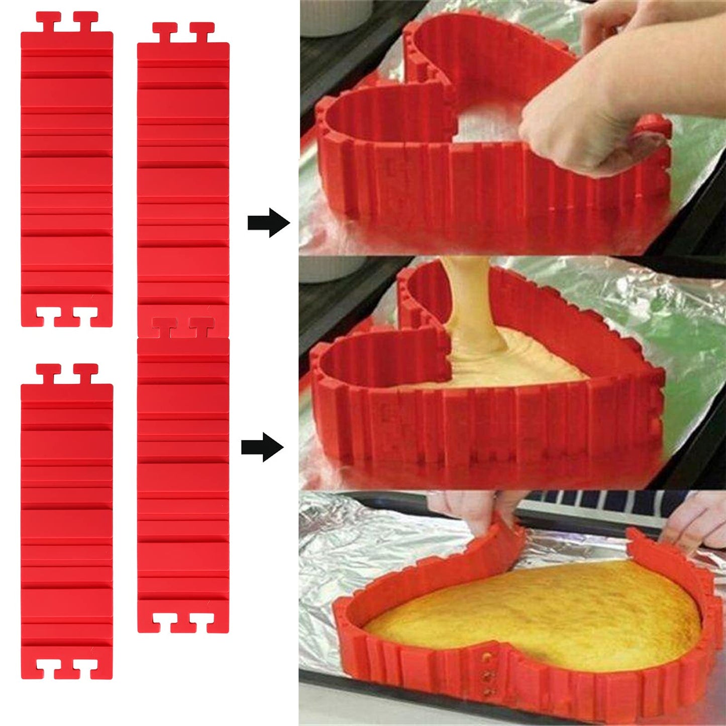 Jucoan 16 Pack Silicone Cake Mold Magic Bake Snake, Silicone Cake Shapers for DIY Round Rectangular Heart Shape Cake Dessert, Ice Barrier for Tie Dye