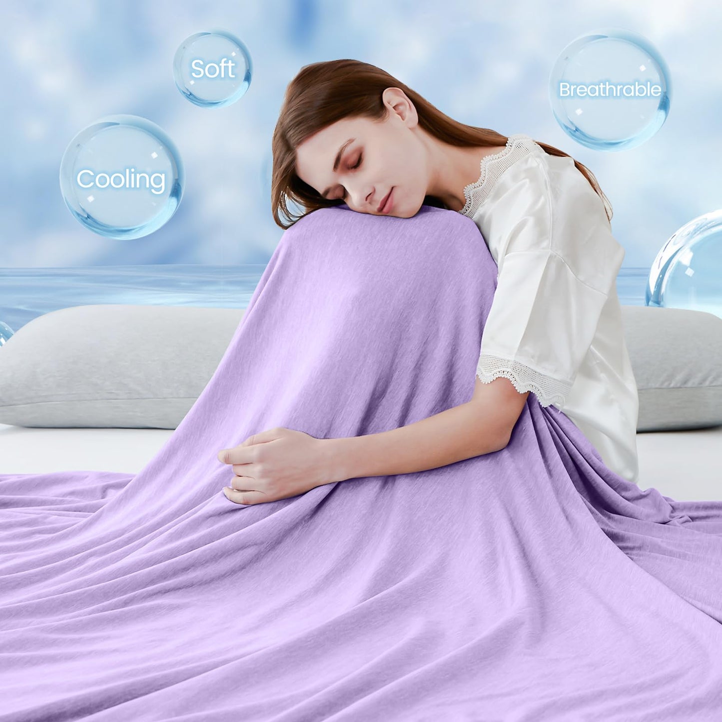 LUXEAR Cooling Blanket for Hot Sleepers Night Sweats Queen Size Cool Summer Blanket 79 X 86in Japanese Q-Max>0.5 Arc-Chill Cooling Fiber Keep Adults/Children Cool Soft Breathable All-Season-Purple