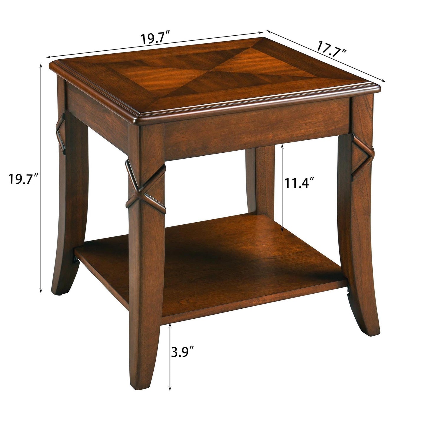 LEEMTORIG Cherry Solid Wood End Tables Living Room with Curved Legs, Mid Century Queen Anne Style Accent Side Tables Bedside Table with Storage Shelf, 19.7"W x 17.7"D x 19.7"H, Cherry Walnut CJZ-DR200