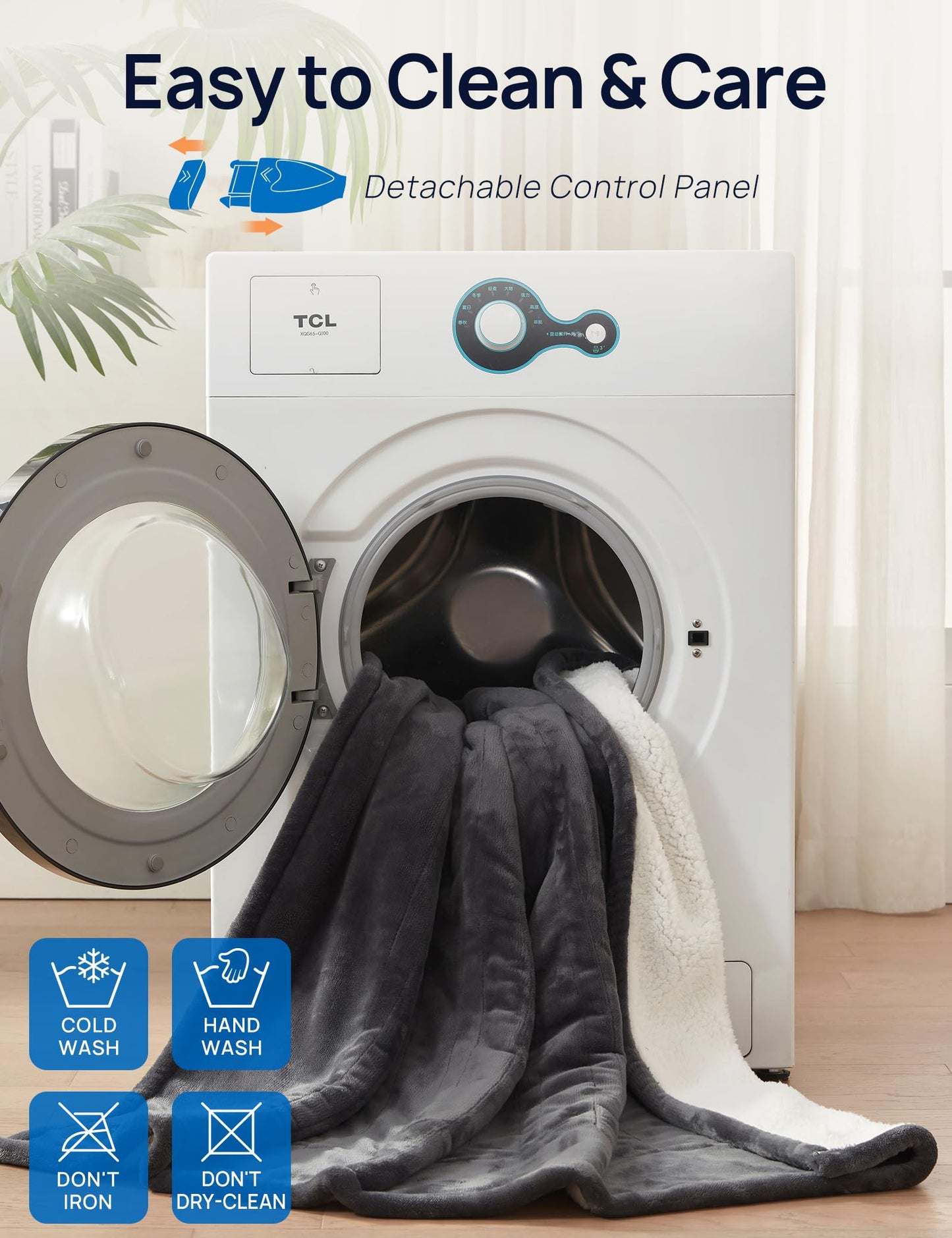 Westinghouse Electric Throw Blanket with Foot Pocket for Adults, Soft Flannel to Sherpa Heated Throw with 6 Heating Levels & 2-10 Hours Time Settings, Fast Heating & Machine Washable, 50x62, Charcoal