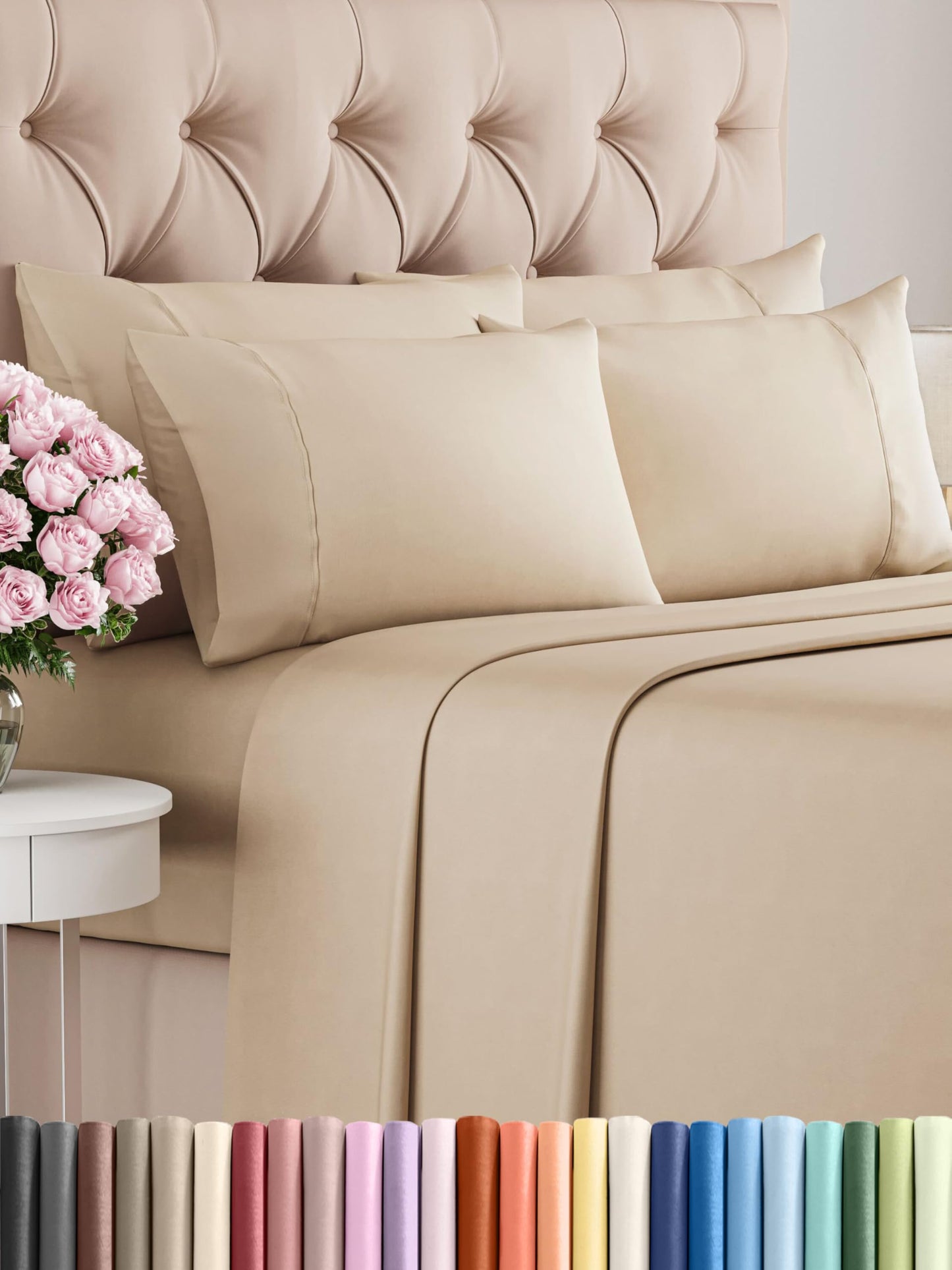 King 6 Piece Sheet Set - Comfy Breathable & Cooling - Ultra Soft Hotel Luxury Bedding Set with 8-16 Inch Deep Pockets - 1 Flat & 1 Fitted Sheet & 4 Pillowcases - Cozy, Wrinkle Free & Easy Care - Cream