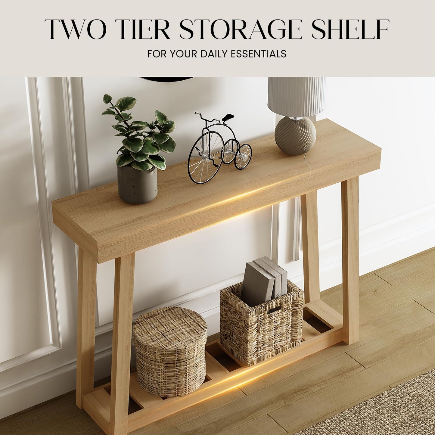VERTOXIA Farmhouse Wood Console Table for Entrance, 2 Tiers Narrow Entryway Table with Storage Shelves, Small Entry Way Furniture Behind Sofa Couch for Living Room, Hallway, Foyer, Oslo Oak
