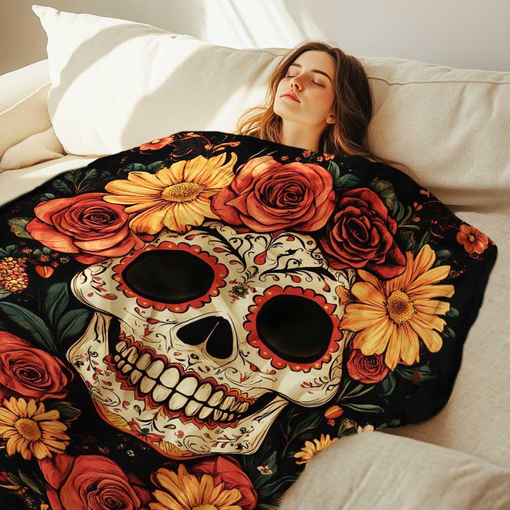 FexNuvko Sugar Skull Throw Blanket, Sugar Skull Gifts for Women, Day of The Dead Blanket, Soft Cozy Mexican Lightweight Fleece for Couch and Bed Room Decor, 50x60 Inches, 310 GSM, Single Side Printed