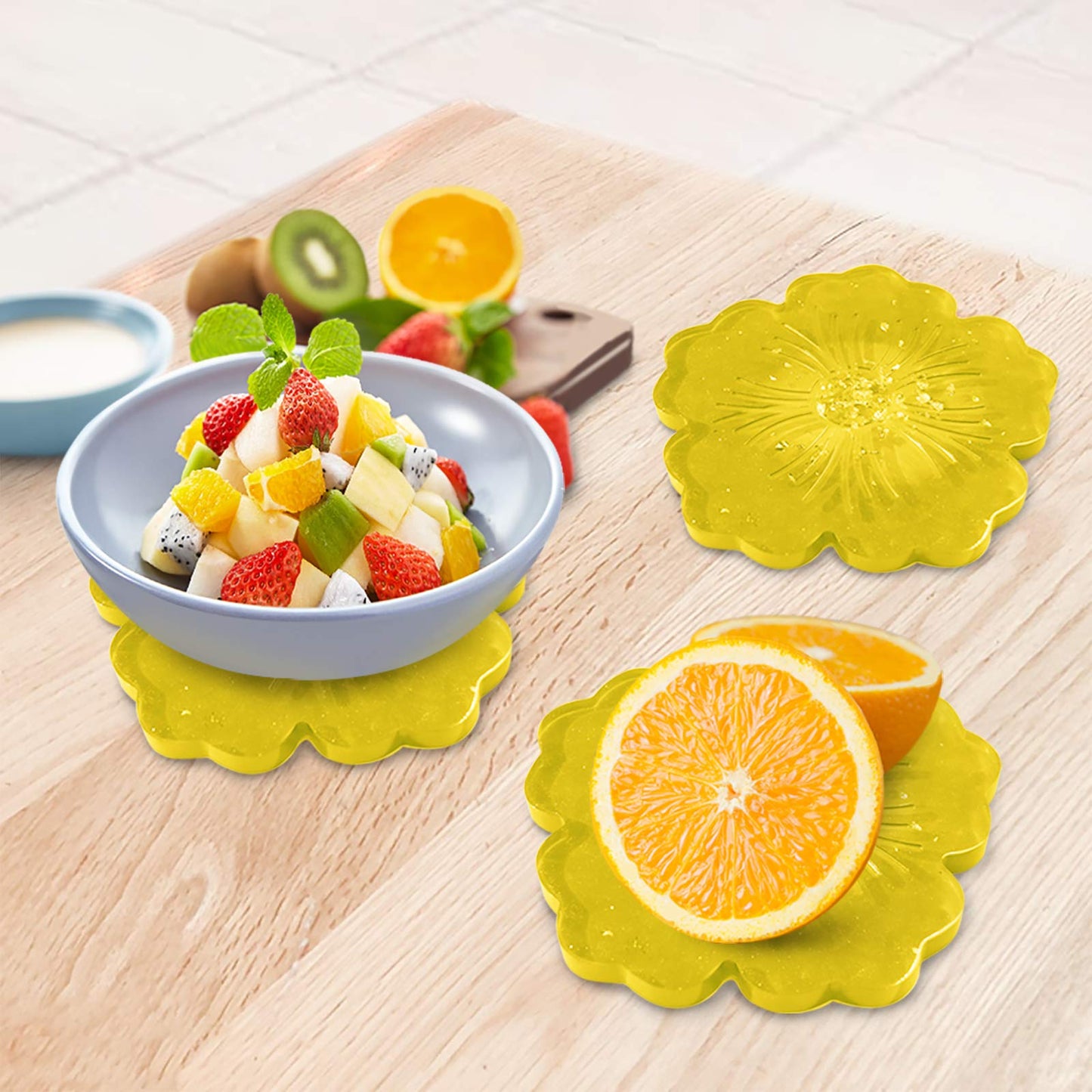 Panamalar Silicone Resin Molds, 1PCS Large Resin Tray Mold and 5PCS Coaster Molds for Resin Casting, Flower Shape Epoxy Resin Casting Molds for DIY, Home Decoration, Table Wine Tray-6 PCS